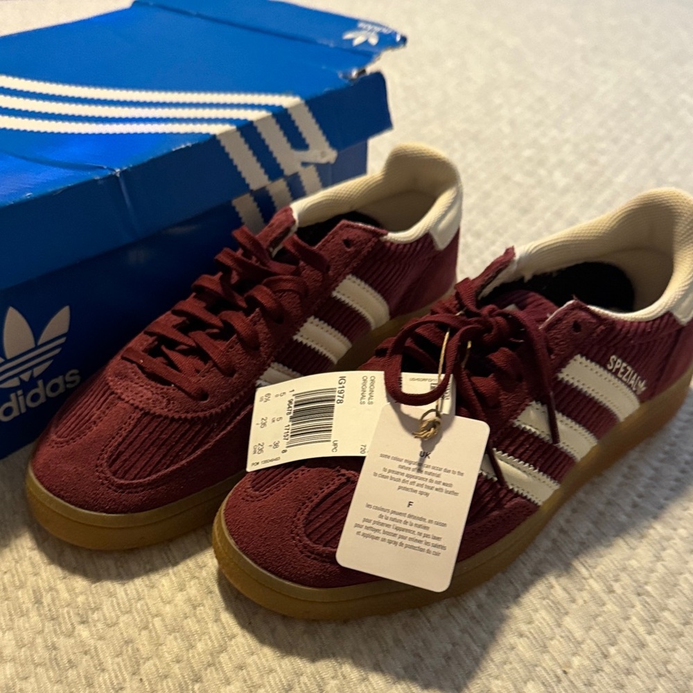 Adidas Maroon and White Sneakers